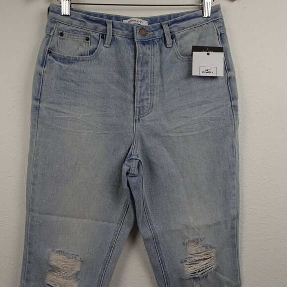 O'Neill Cropped Jeans Women's Size 29 Blue Distressed Denim Button Fly Straight - Picture 2 of 11